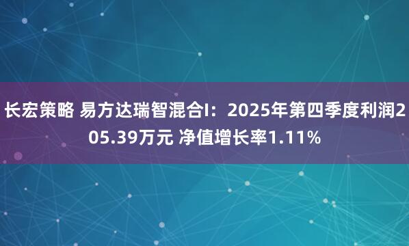 长宏策略 易方达瑞智混合I：2025年第四季度利润205.39万元 净值增长率1.11%
